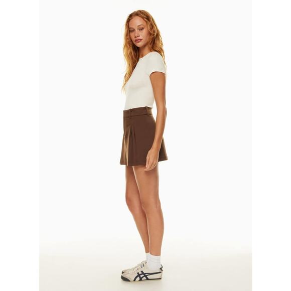 Aritzia Sunday Best Rider Short Mini Skirt Brown Academia Pleats Size 4 EUC - Picture 3 of 12